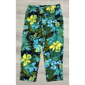 Talbots Pants Rainforest Botanical Print  Tropical Vacation travel beach XL